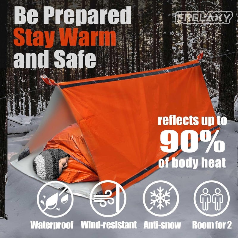 Frelaxy Extra-Thick Emergency Tent, Compact Survival Tent with Whistle, Upgraded Paracord, Storage Pouch, and EVA Case, 2 Person Emergency Shelter for Backpacking, Hiking, Outdoor - Image 2